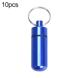 10pcs Portable Sealed Waterproof Aluminum Alloy First Aid Pill Bottle with Keychain(Blue)