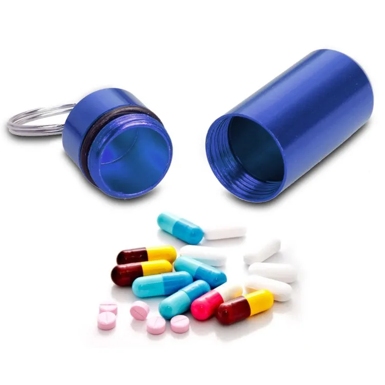 10pcs Portable Sealed Waterproof Aluminum Alloy First Aid Pill Bottle with Keychain(Blue)