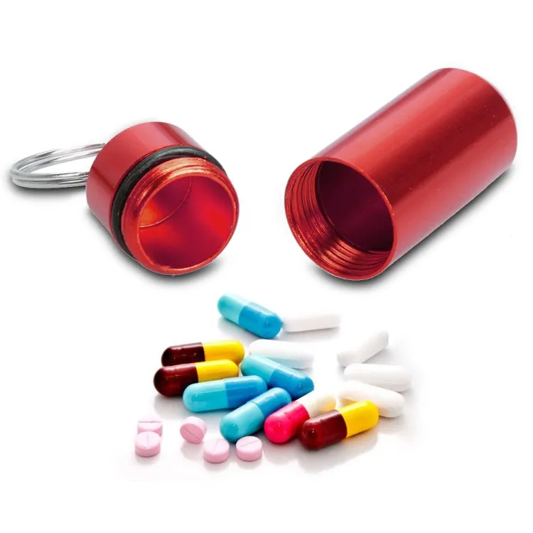 10pcs Portable Sealed Waterproof Aluminum Alloy First Aid Pill Bottle with Keychain(Red)