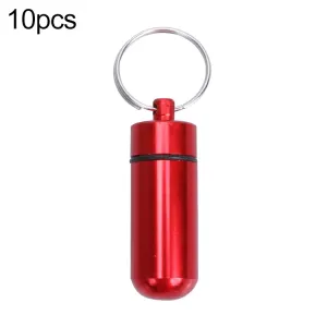10pcs Portable Sealed Waterproof Aluminum Alloy First Aid Pill Bottle with Keychain(Red)