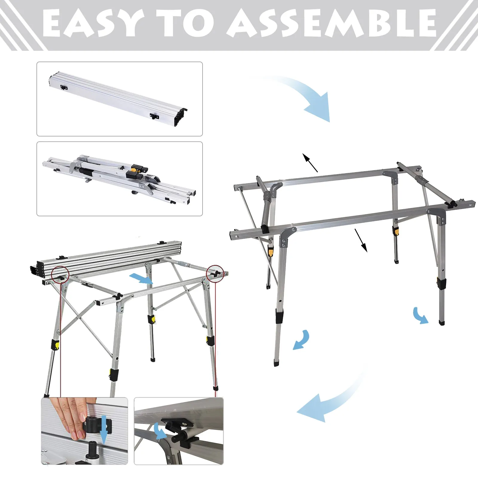 3FT Folding Aluminium Picnic Table Portable Camping Table Roll Up Top with Carrying Bag Silver