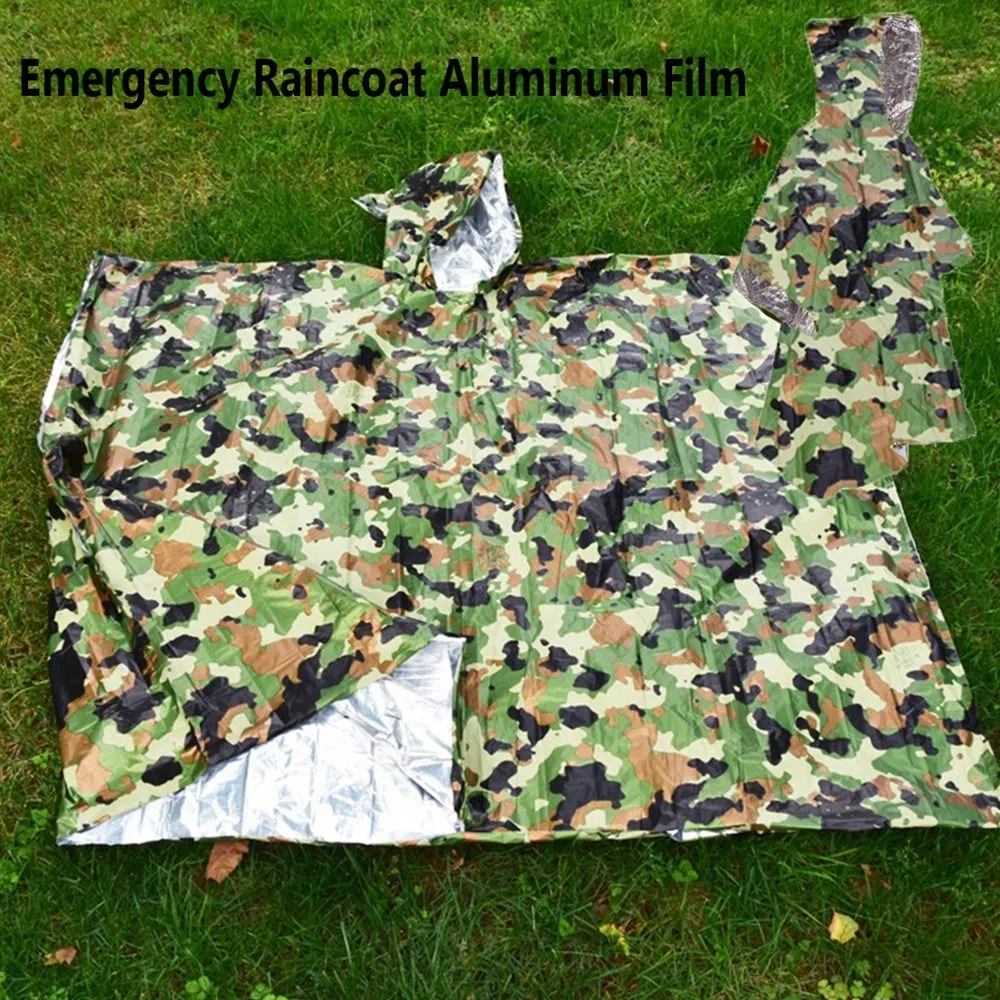 4 Colors Outdoor Camping Equipment Aluminum Film Rainwear Blankets Survival Raincoat