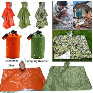 4 Colors Outdoor Camping Equipment Aluminum Film Rainwear Blankets Survival Raincoat