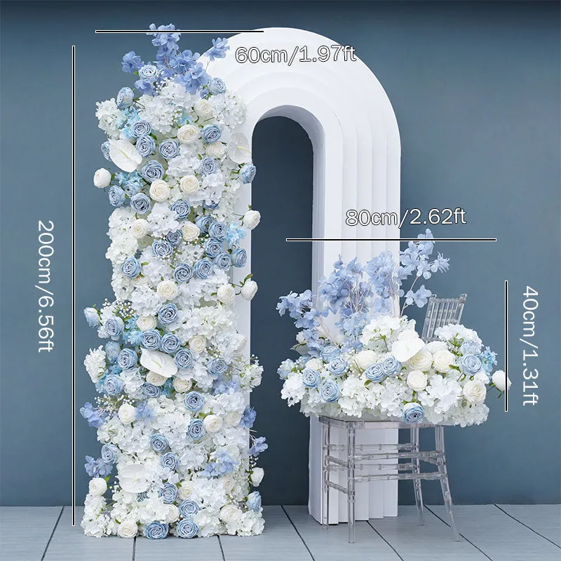 A356 A7724 Fog Blue White Rose Hydrangea Wedding Background Arch Decorative Flower Row
