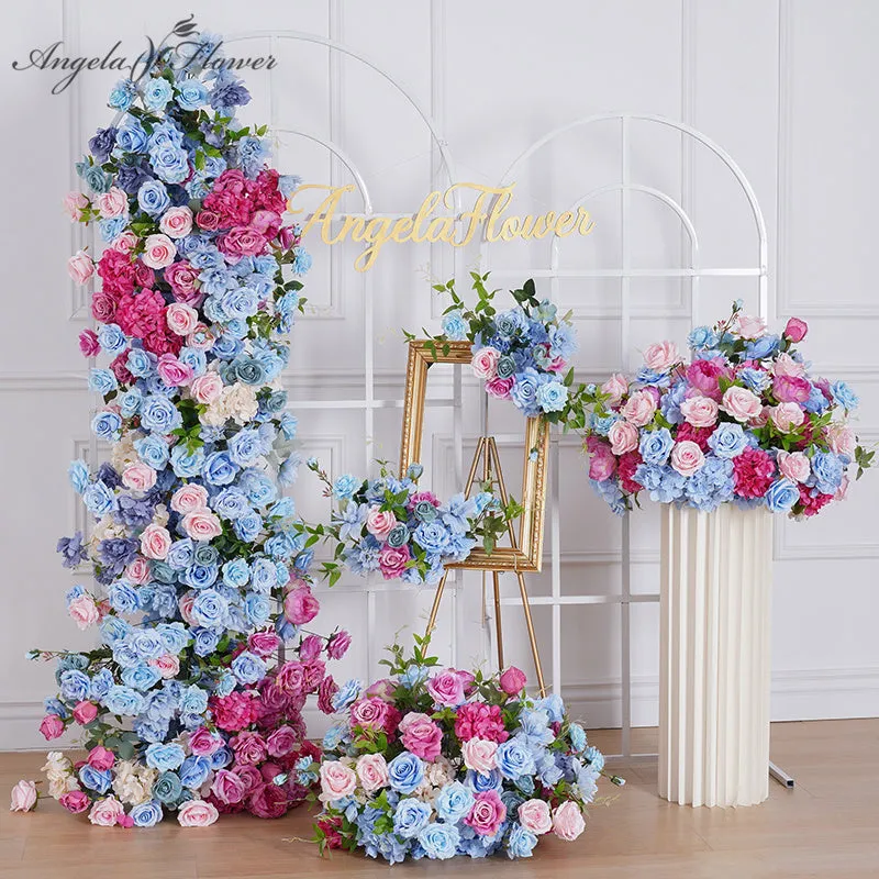A8127 Blue Pink Wedding Backdrop KT Board Frame Arch Decor Floral Arrangement