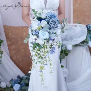 A8634 Blue White Series With Greenery Bridal Bouquet Wedding Floral
