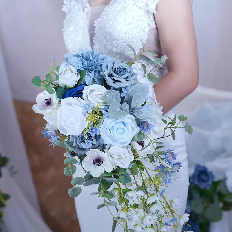 A8634 Blue White Series With Greenery Bridal Bouquet Wedding Floral