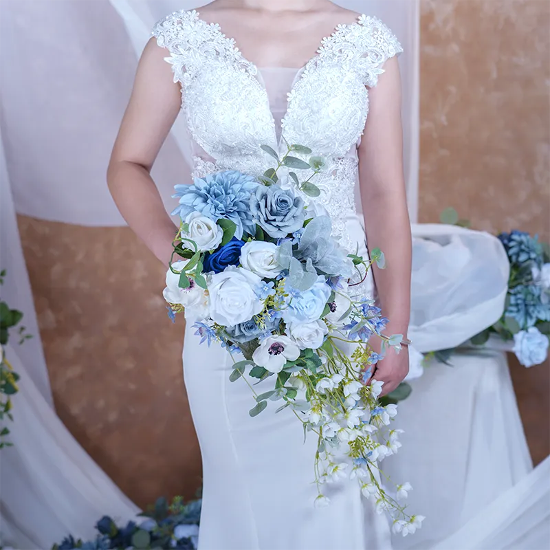 A8634 Blue White Series With Greenery Bridal Bouquet Wedding Floral