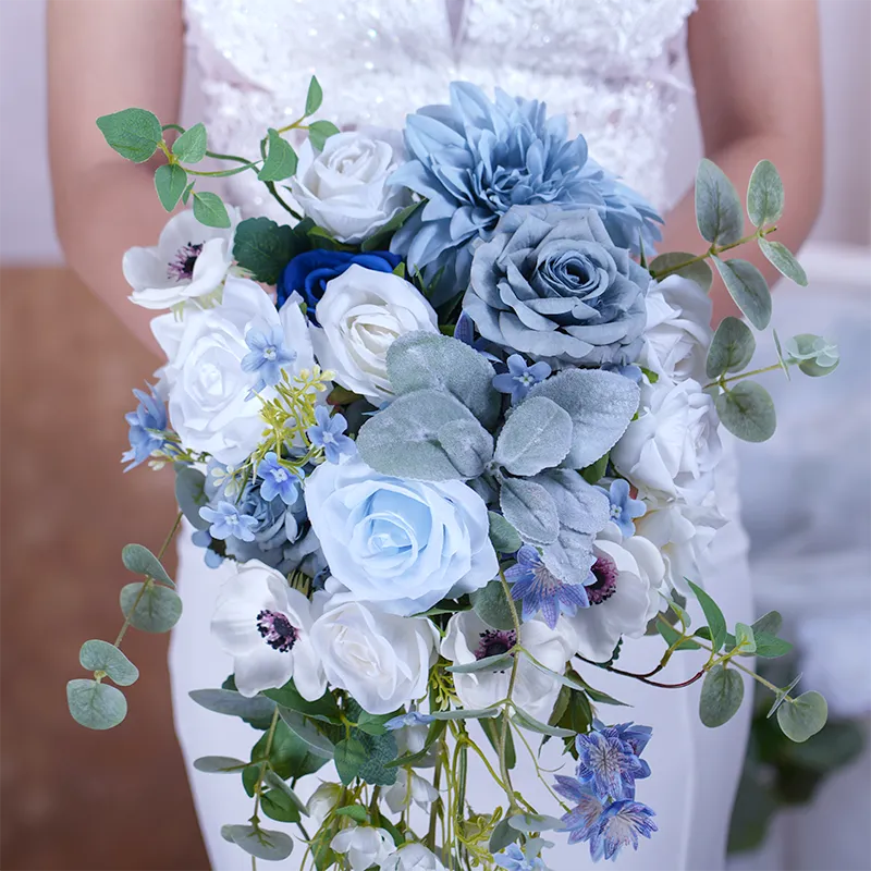 A8634 Blue White Series With Greenery Bridal Bouquet Wedding Floral