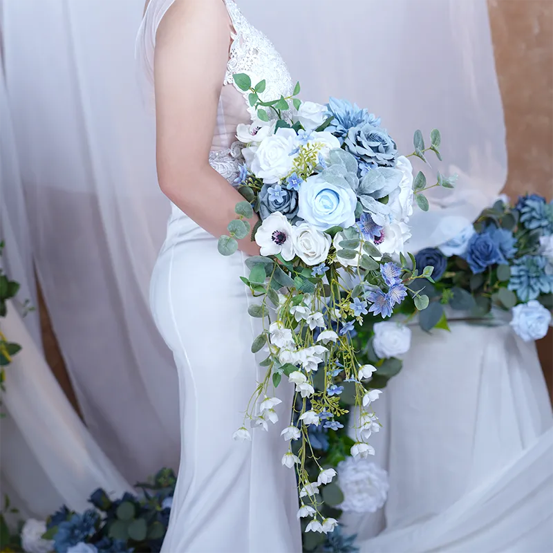 A8634 Blue White Series With Greenery Bridal Bouquet Wedding Floral