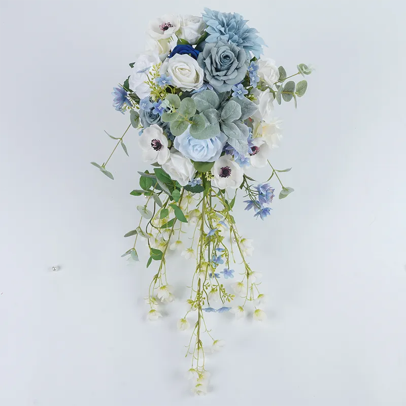 A8634 Blue White Series With Greenery Bridal Bouquet Wedding Floral