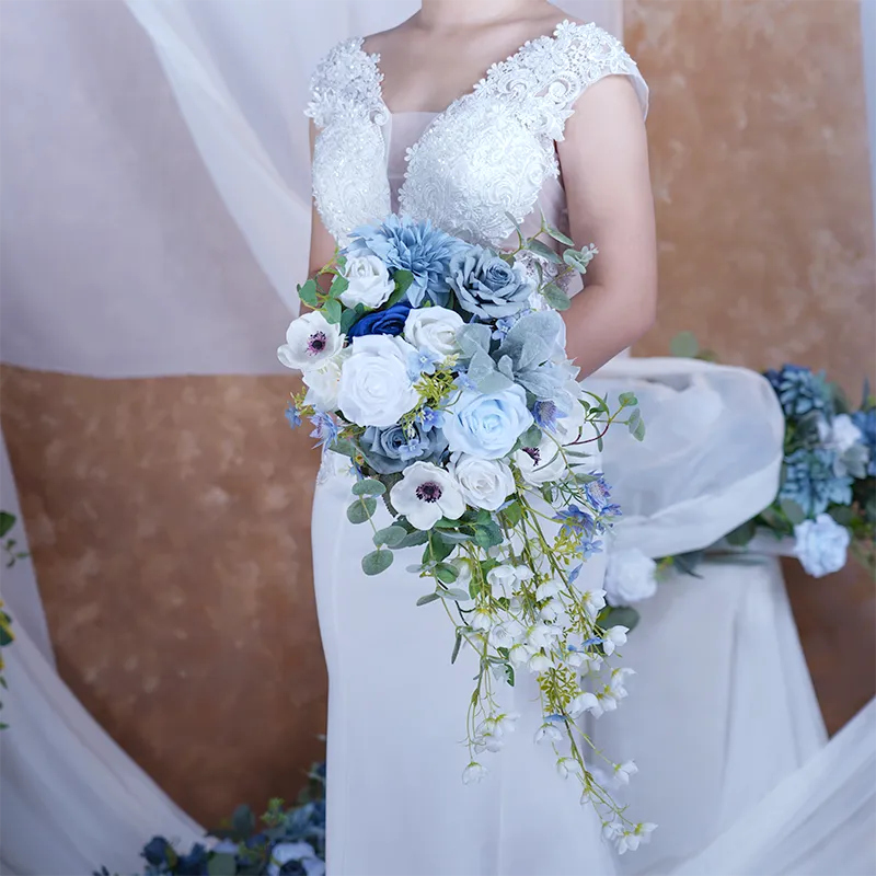 A8634 Blue White Series With Greenery Bridal Bouquet Wedding Floral