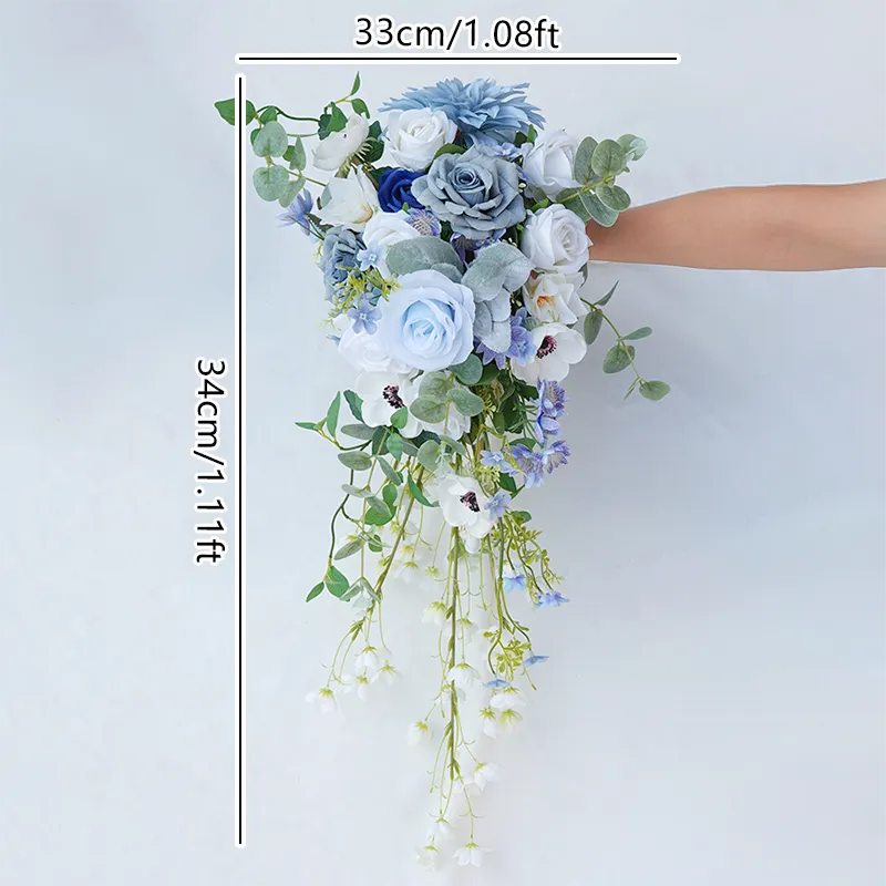 A8634 Blue White Series With Greenery Bridal Bouquet Wedding Floral