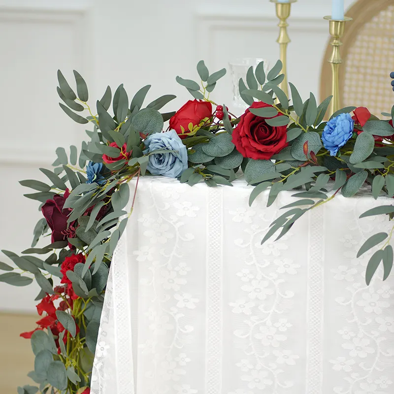 A8637 Red Blue Series Greenery Flower Rattan Table Flower Wedding Props