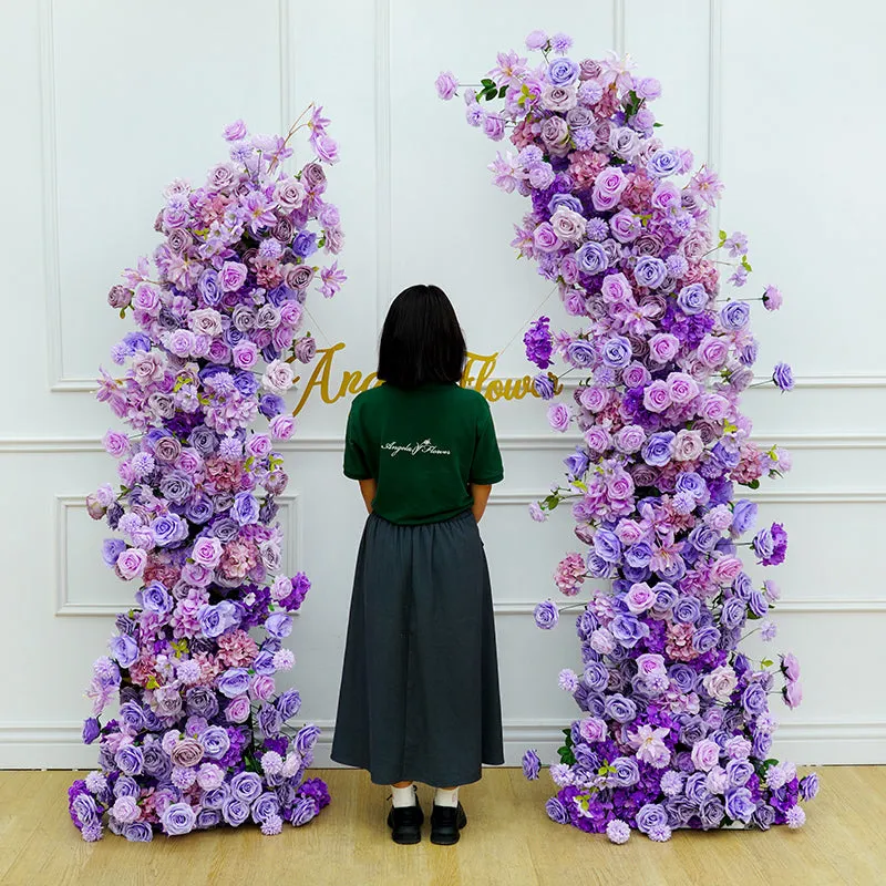 A8690 Purple Floral Arrangement Horn Arch Frame Wedding Decor Props