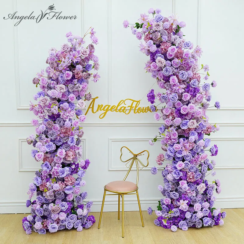 A8690 Purple Floral Arrangement Horn Arch Frame Wedding Decor Props