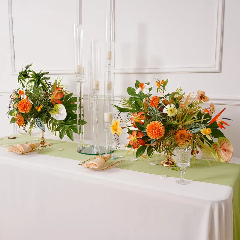 A8692 Orange Greenery Wedding Table Centerpiece Candlestick Decor Flower Arrangement Props