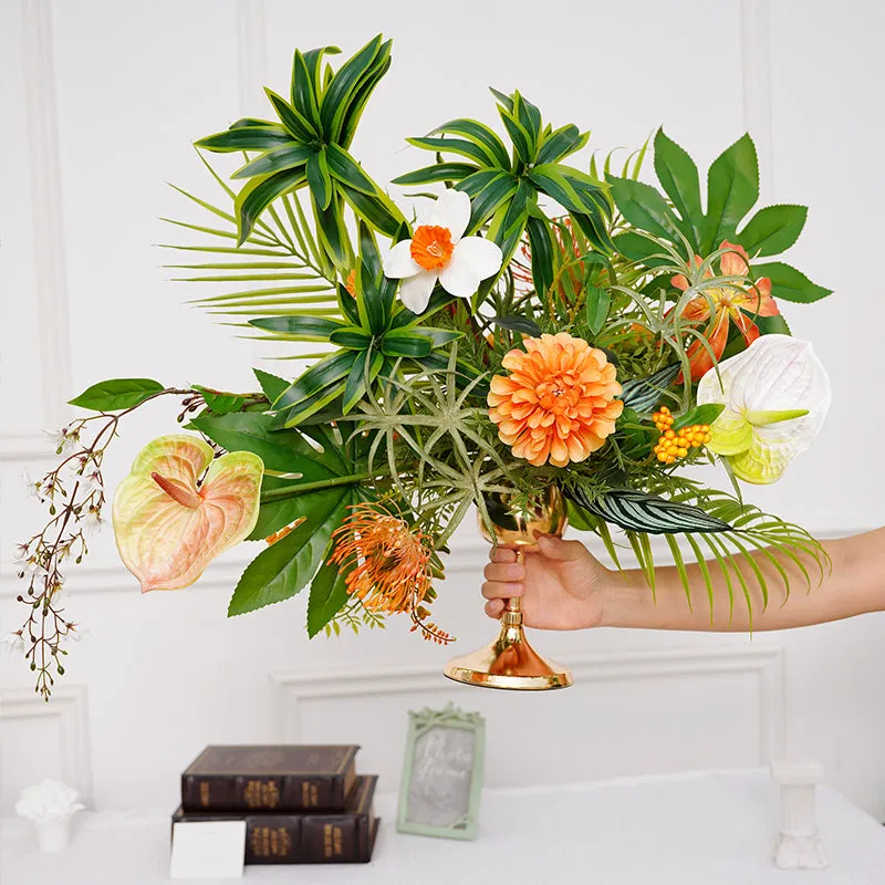 A8692 Orange Greenery Wedding Table Centerpiece Candlestick Decor Flower Arrangement Props