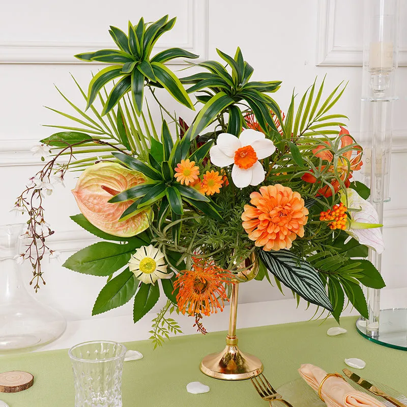 A8692 Orange Greenery Wedding Table Centerpiece Candlestick Decor Flower Arrangement Props