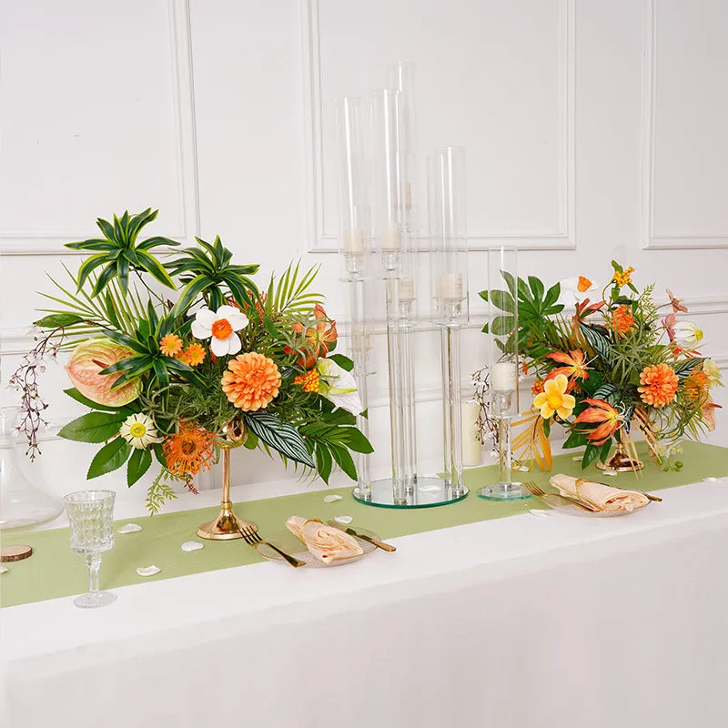 A8692 Orange Greenery Wedding Table Centerpiece Candlestick Decor Flower Arrangement Props