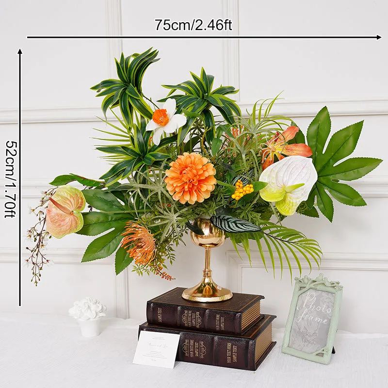 A8692 Orange Greenery Wedding Table Centerpiece Candlestick Decor Flower Arrangement Props