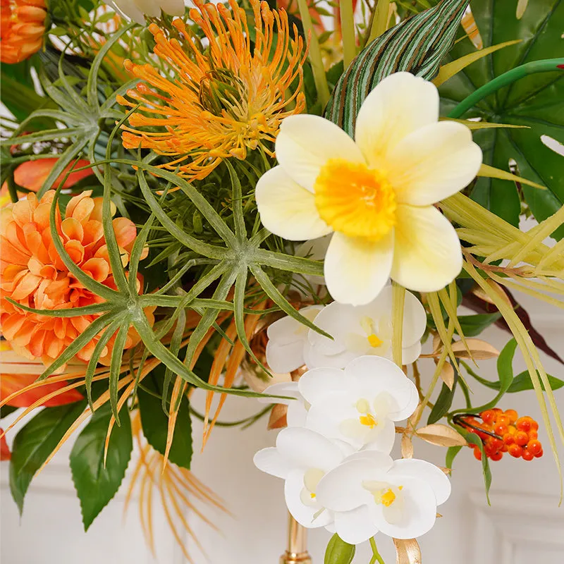 A8692 Orange Greenery Wedding Table Centerpiece Candlestick Decor Flower Arrangement Props