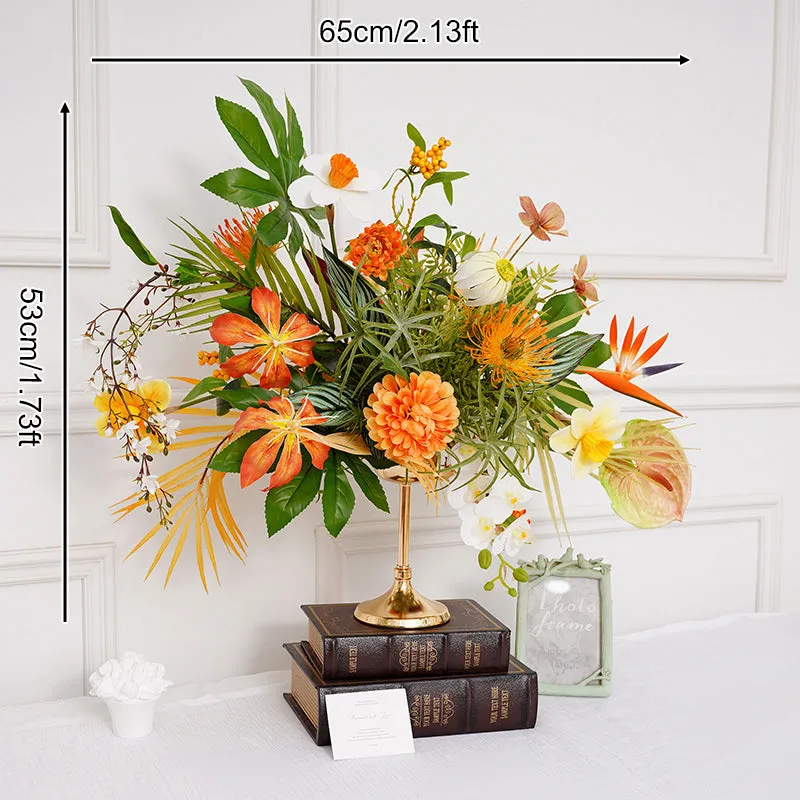 A8692 Orange Greenery Wedding Table Centerpiece Candlestick Decor Flower Arrangement Props