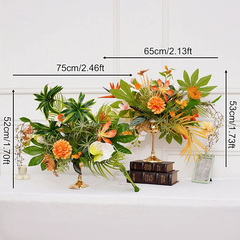 A8692 Orange Greenery Wedding Table Centerpiece Candlestick Decor Flower Arrangement Props