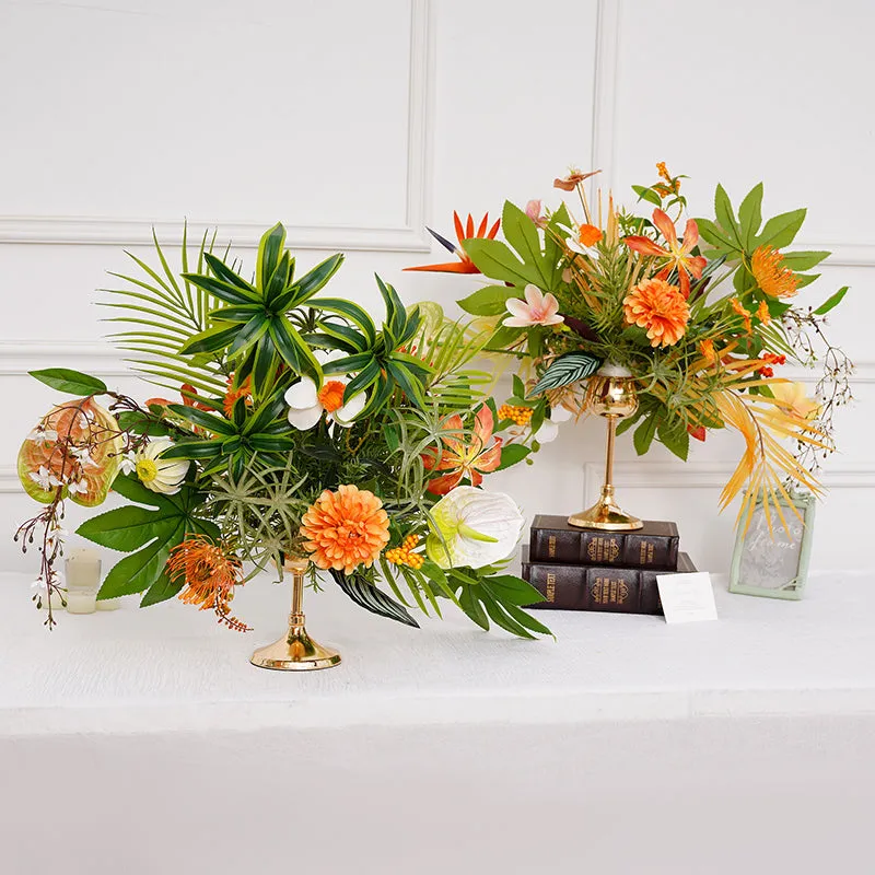 A8692 Orange Greenery Wedding Table Centerpiece Candlestick Decor Flower Arrangement Props