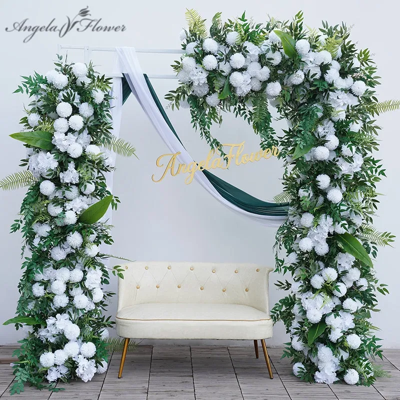 A8734 White Green Willow Leaf Arrangement Floral Event Stand Wedding Backdrop
