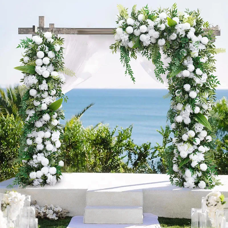 A8734 White Green Willow Leaf Arrangement Floral Event Stand Wedding Backdrop