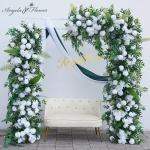 A8734 White Green Willow Leaf Arrangement Floral Event Stand Wedding Backdrop