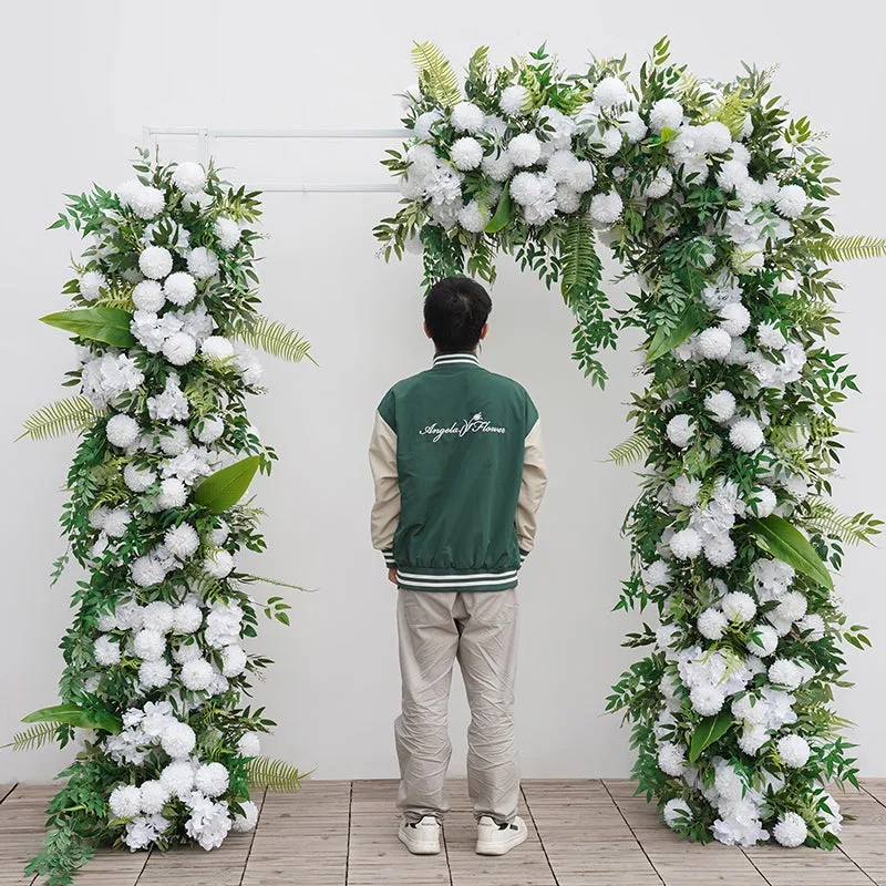 A8734 White Green Willow Leaf Arrangement Floral Event Stand Wedding Backdrop