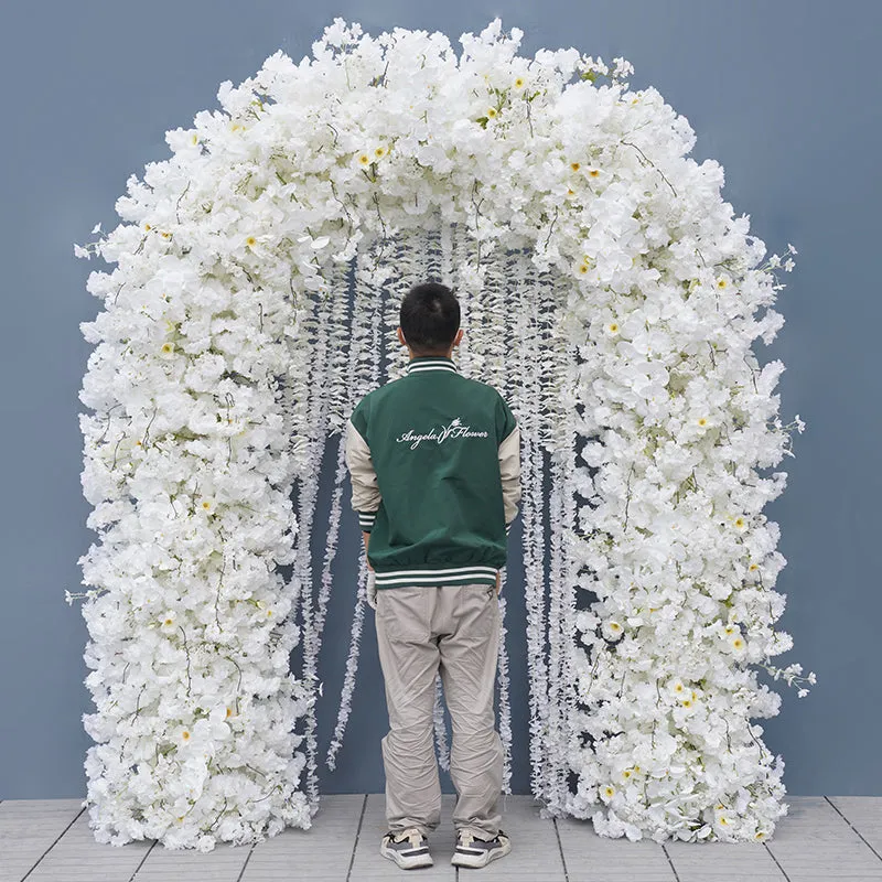 A8742 White Cherry Blossom Arrangement Wedding Backdrop Arch Frame Decor