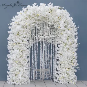A8742 White Cherry Blossom Arrangement Wedding Backdrop Arch Frame Decor