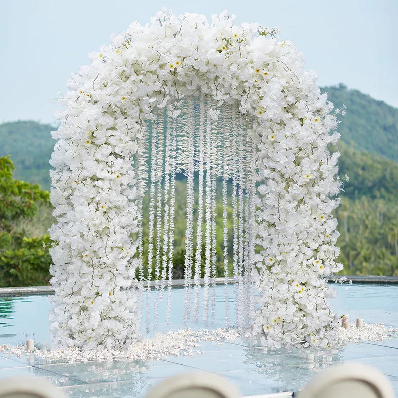 A8742 White Cherry Blossom Arrangement Wedding Backdrop Arch Frame Decor