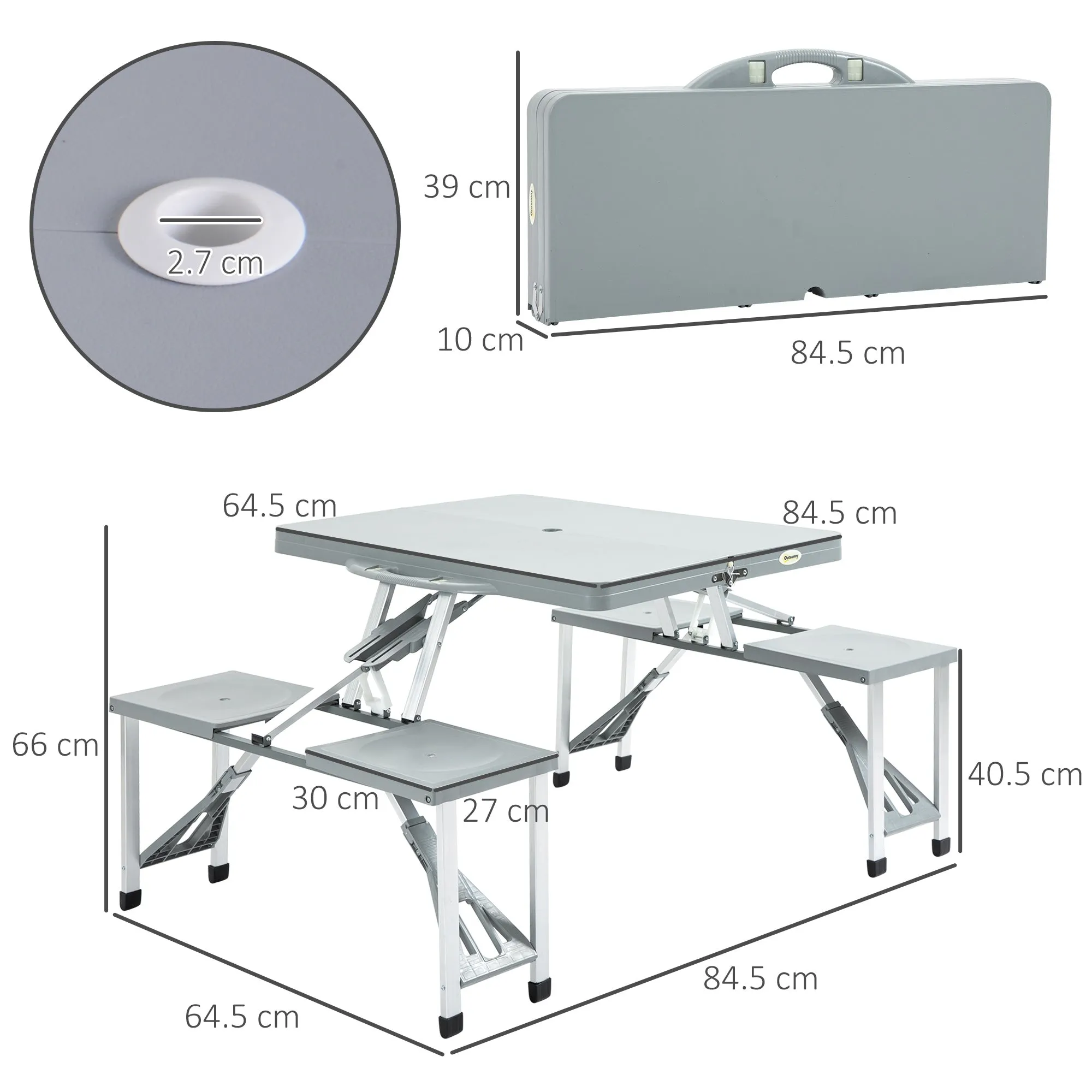 Aluminium PP 4 Seater Portable Picnic Table and Bench Set Silver