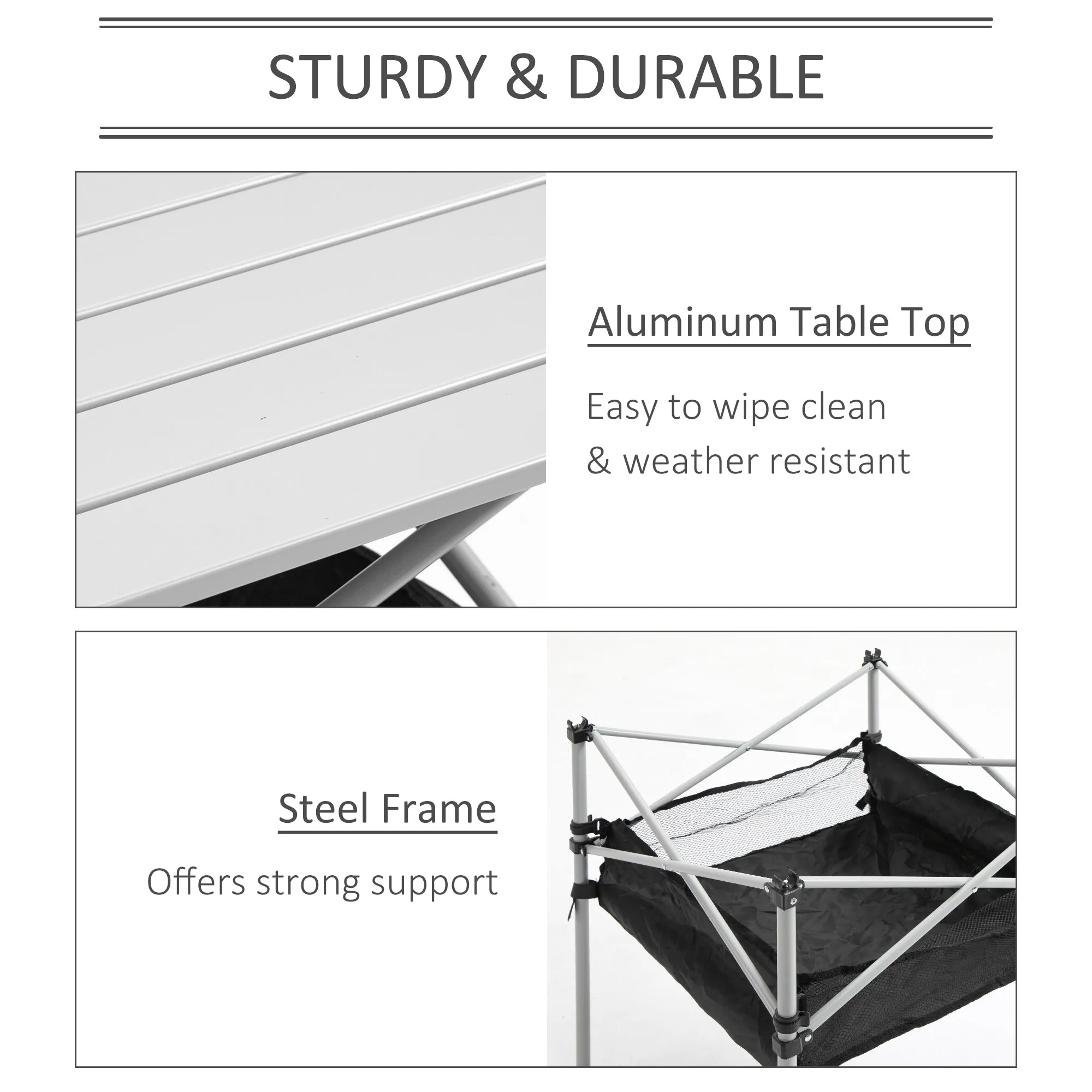 Aluminum Roll-Top Table w/ Mesh Bag Camping Outdoor Dining Foldable w/ Steel Frame Picnic Lightweight Hiking Furniture Desk