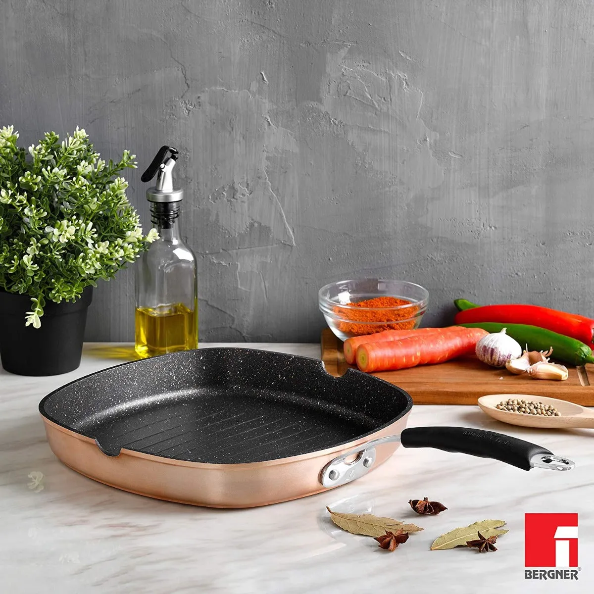 BERGNER INFINITY CHEFS ALUMINIUM NON-STICK Grill Pan (28 cm), Induction Base - BGIC-1004B