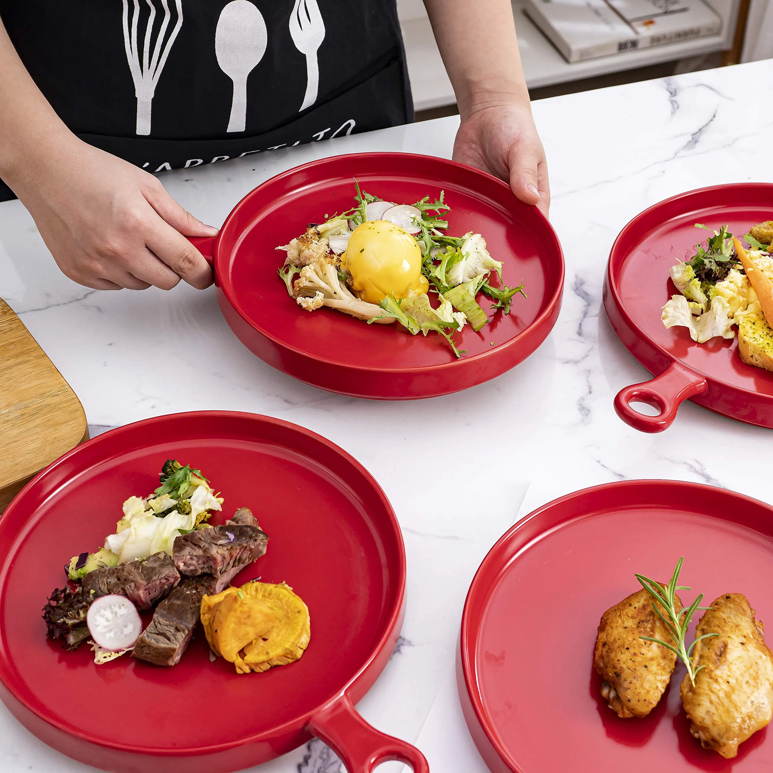 Bruntmor Set of 4, Ceramic 8 Inch Dinner Plates, Elegant Matte Serving Dinner Plates