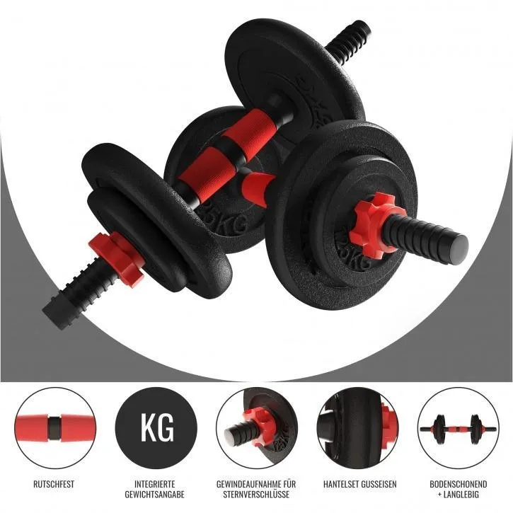 Cast Iron Dumbbell 25mm Dia Dia Set 15KG - Black/Red