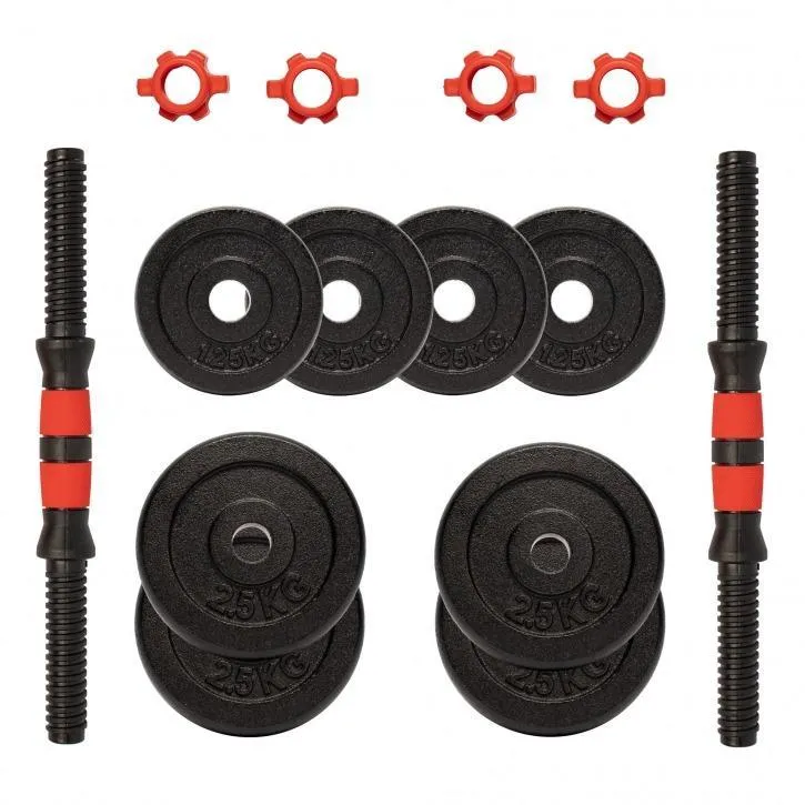 Cast Iron Dumbbell 25mm Dia Dia Set 15KG - Black/Red