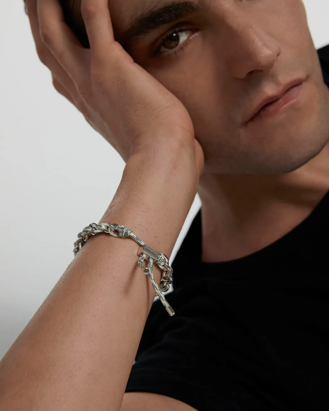 GRID 4 Sky Adjustable Rope Silver Bracelet