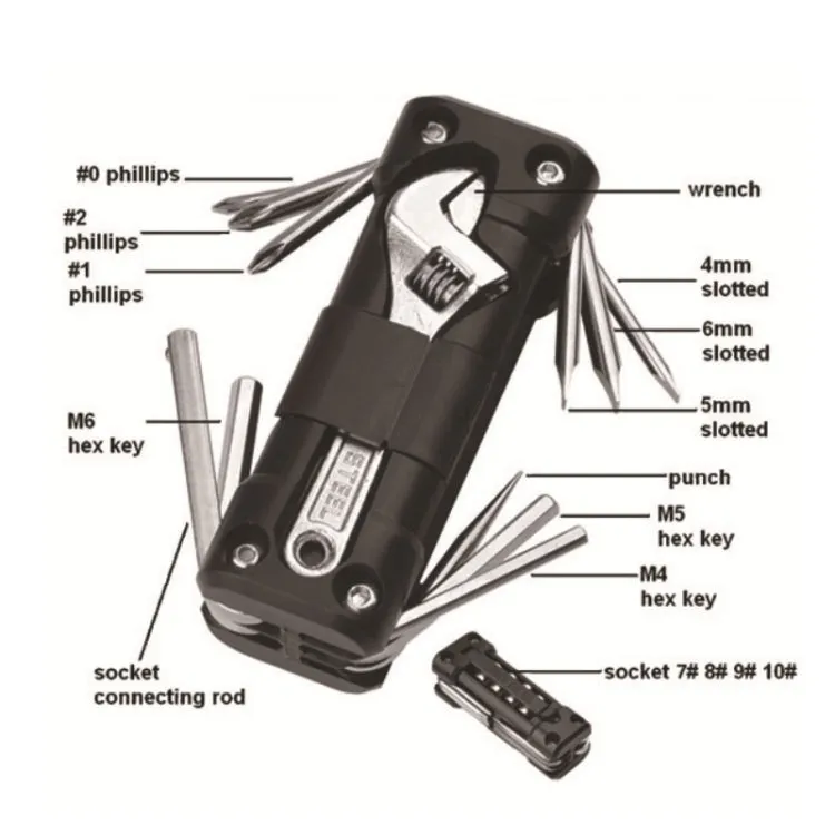 KT-02 16 In 1 Outdoor Camping Multifunctional Combination Survival Tool(Black)