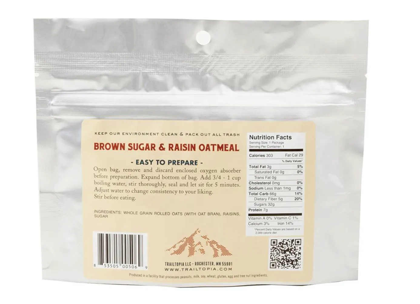 Trailtopia Oatmeal Emergency and Survival Food
