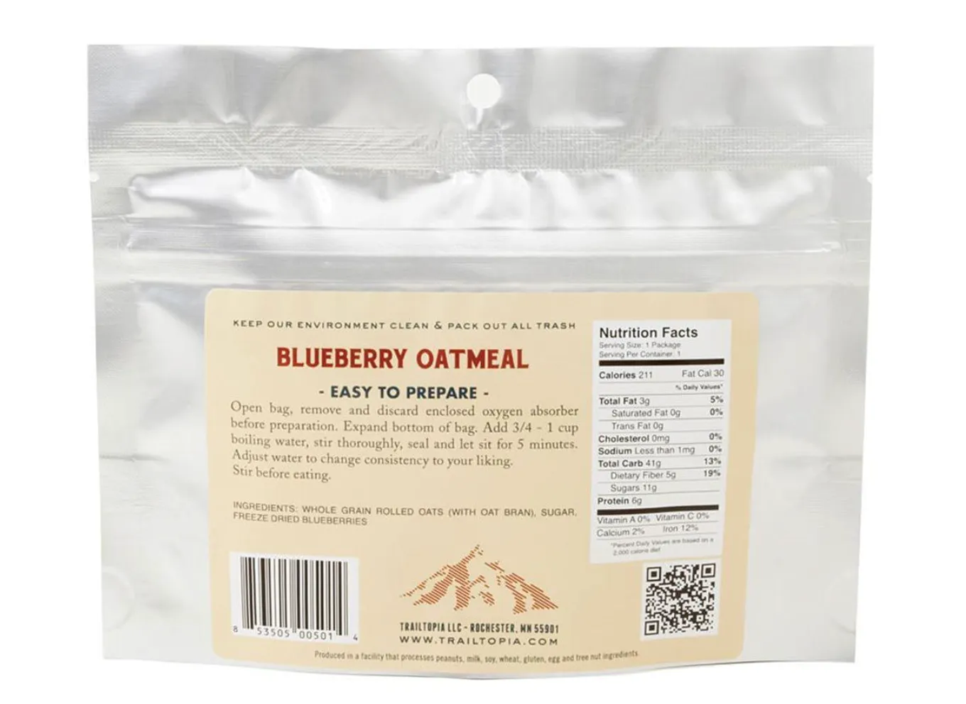 Trailtopia Oatmeal Emergency and Survival Food