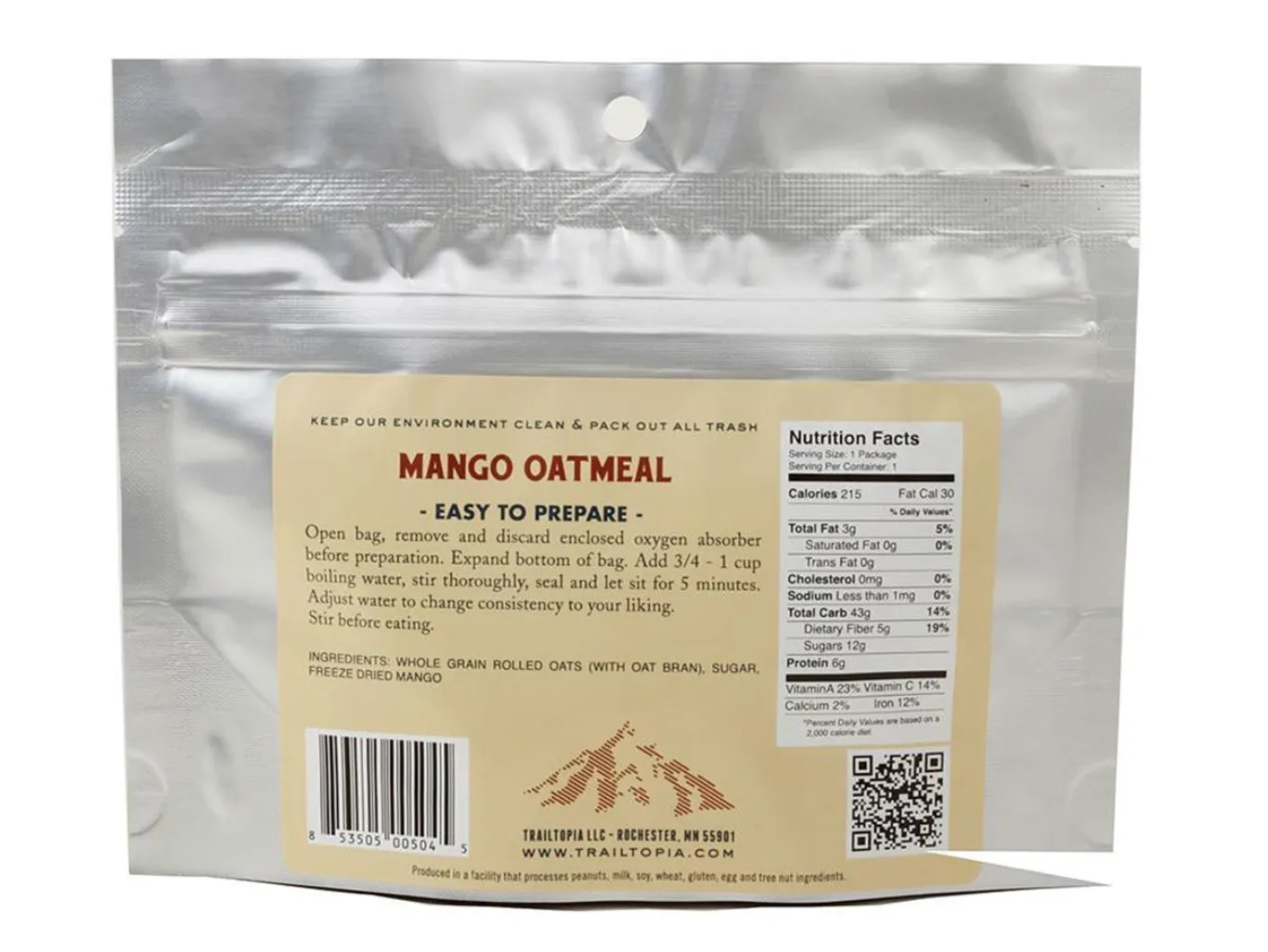 Trailtopia Oatmeal Emergency and Survival Food