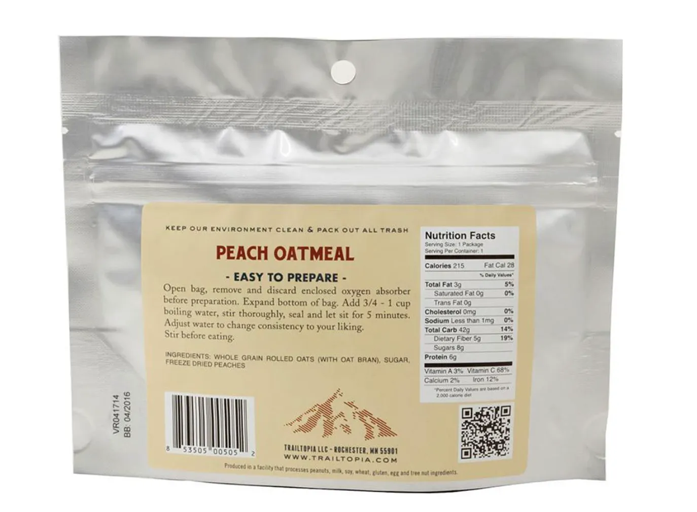 Trailtopia Oatmeal Emergency and Survival Food