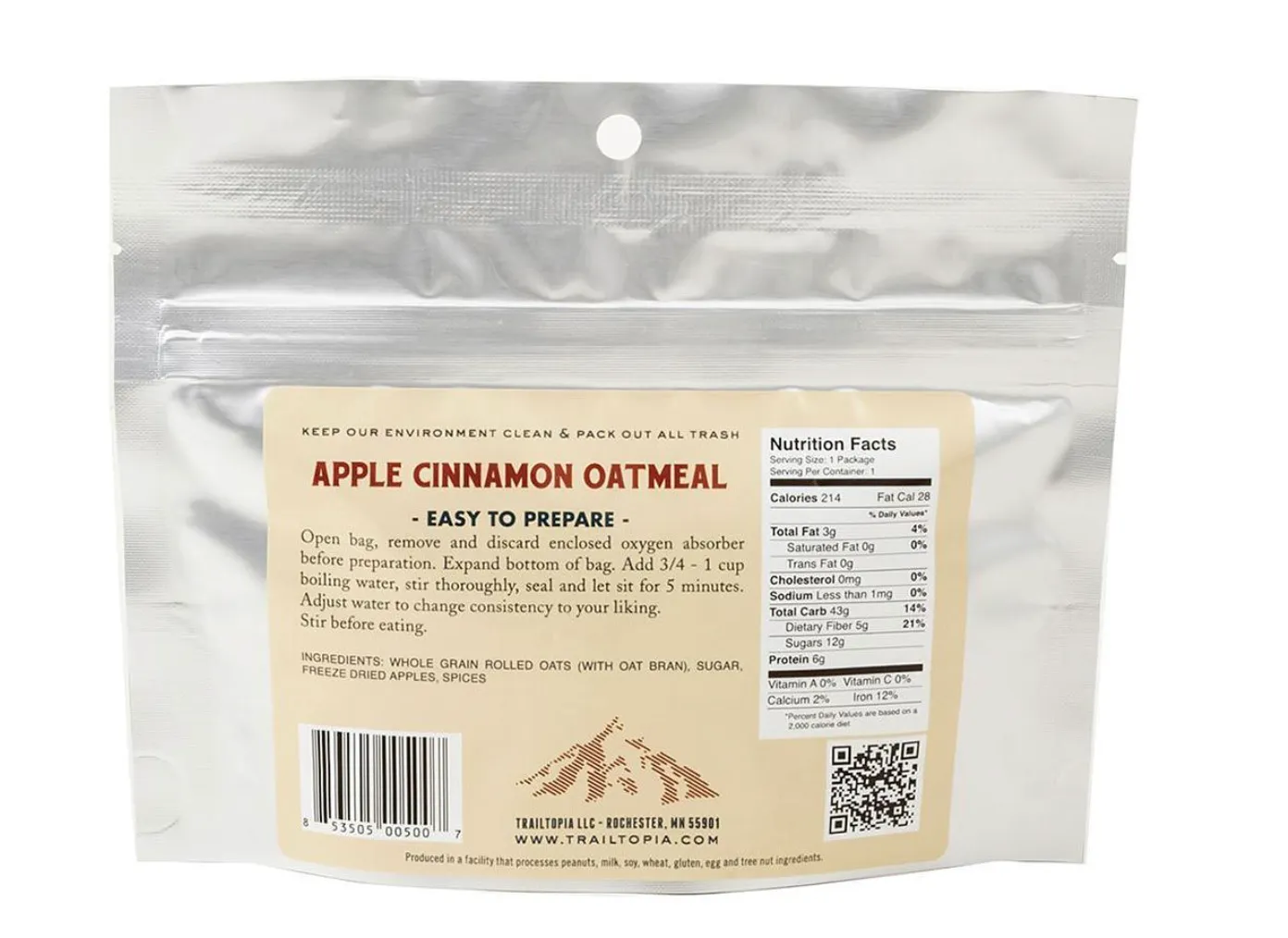 Trailtopia Oatmeal Emergency and Survival Food