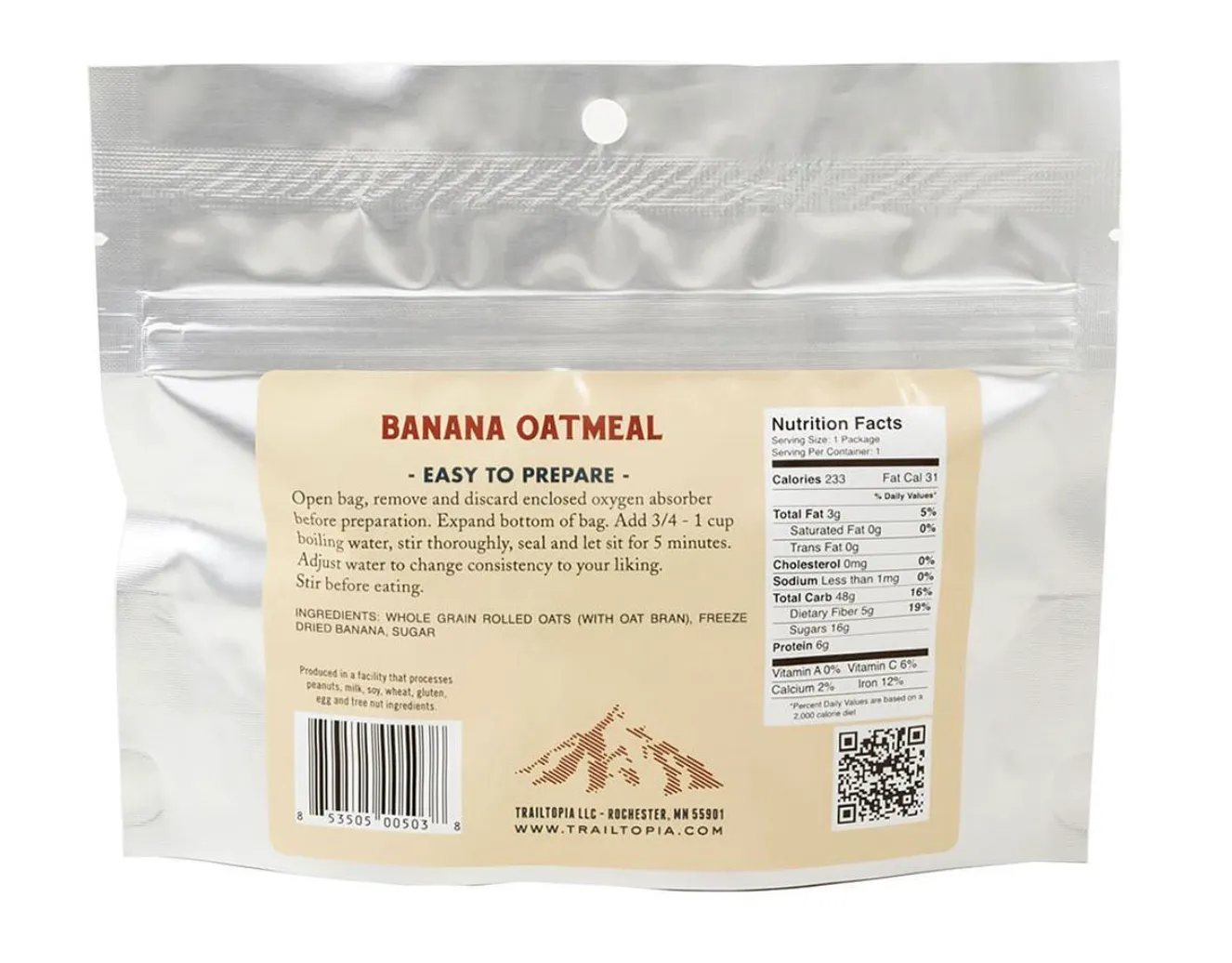 Trailtopia Oatmeal Emergency and Survival Food